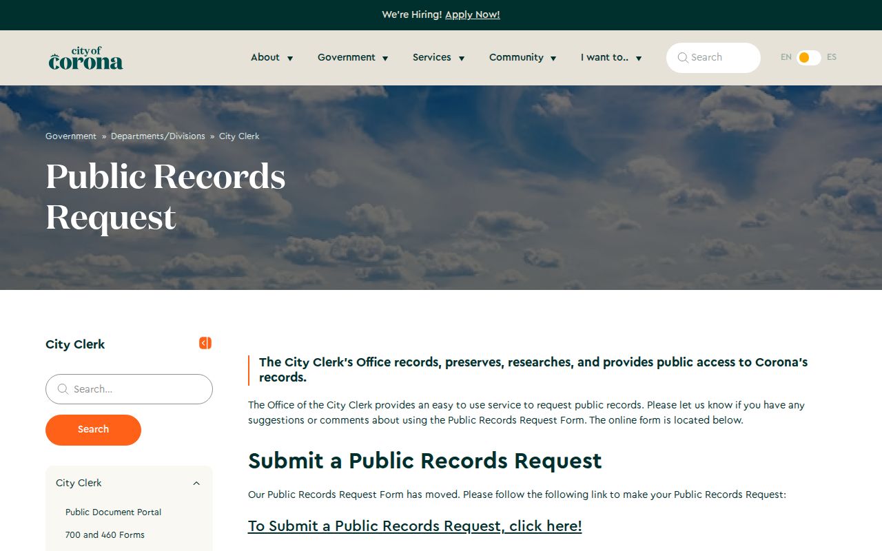 Corona people search city public records request