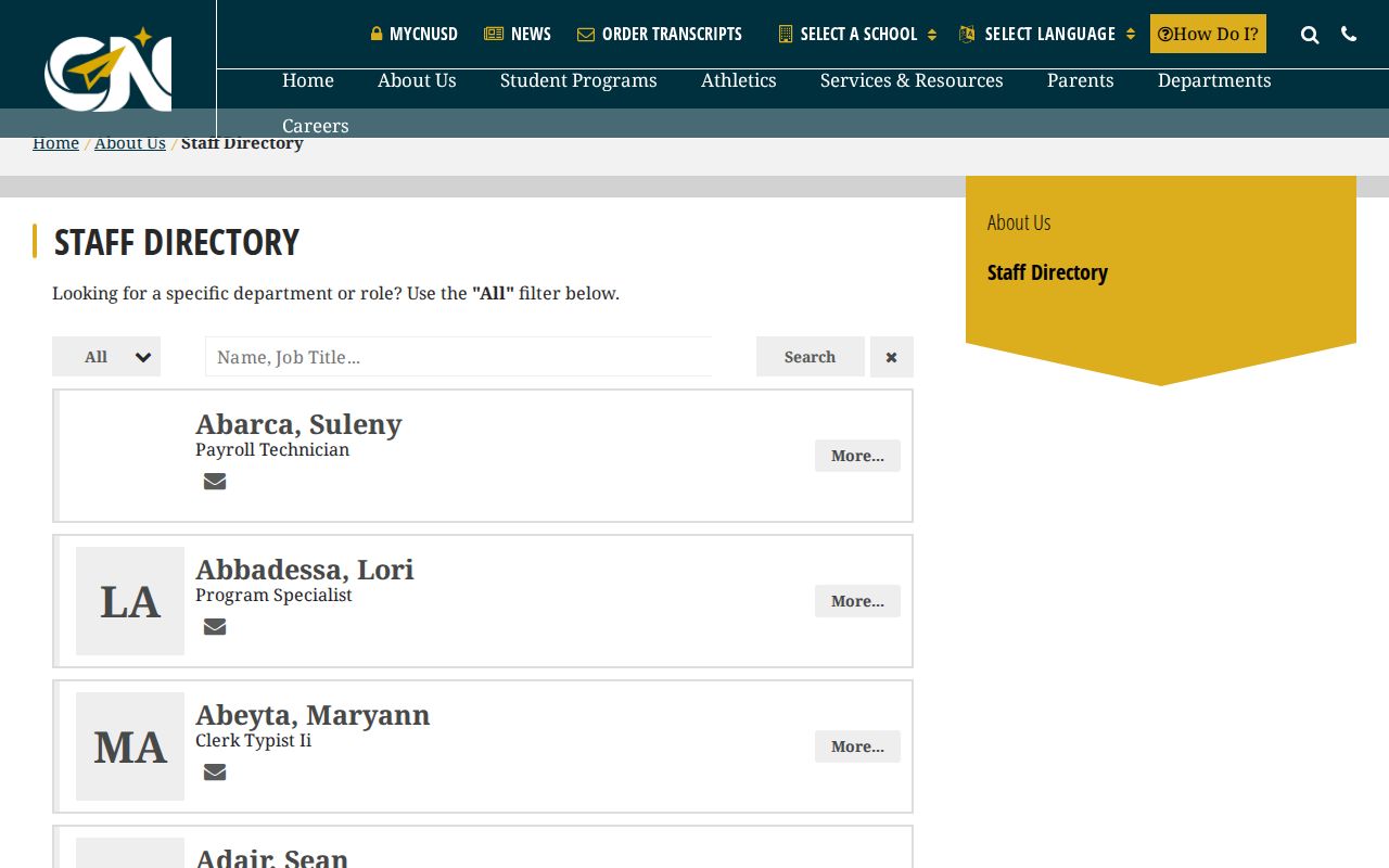Corona people directories CNUSD staff directory