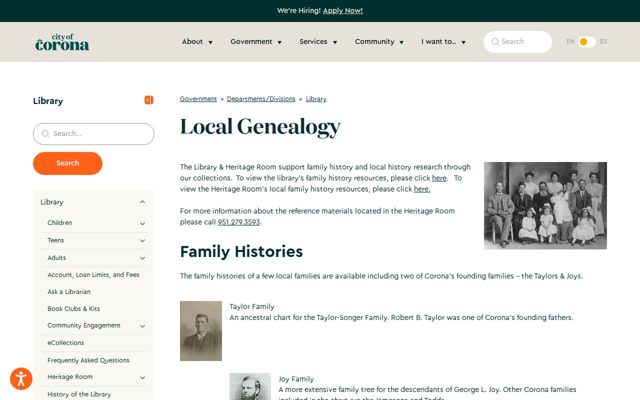 Corona people directories Heritage Room genealogy holdings