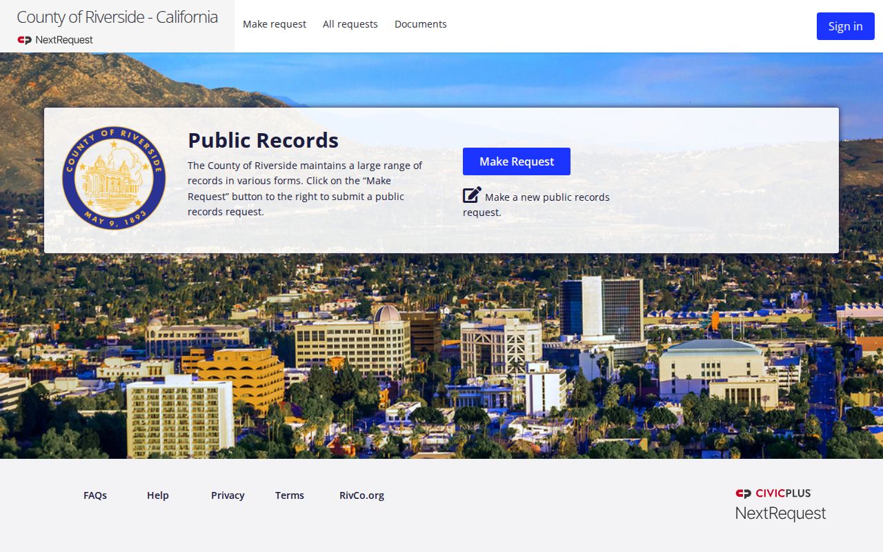 Corona public records Riverside County NextRequest portal