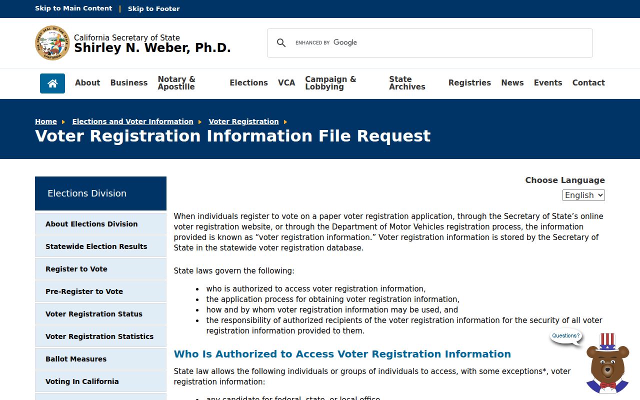 Corona voter registration records voter file request